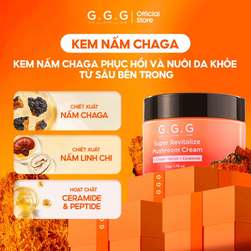 Combo 2 Kem Nấm Chaga Cấp Ẩm Chuyên Sâu, Da Căng Mịn và Giảm Nếp Nhăn G.G.G Super Revitalize Mushroom Cream 50g