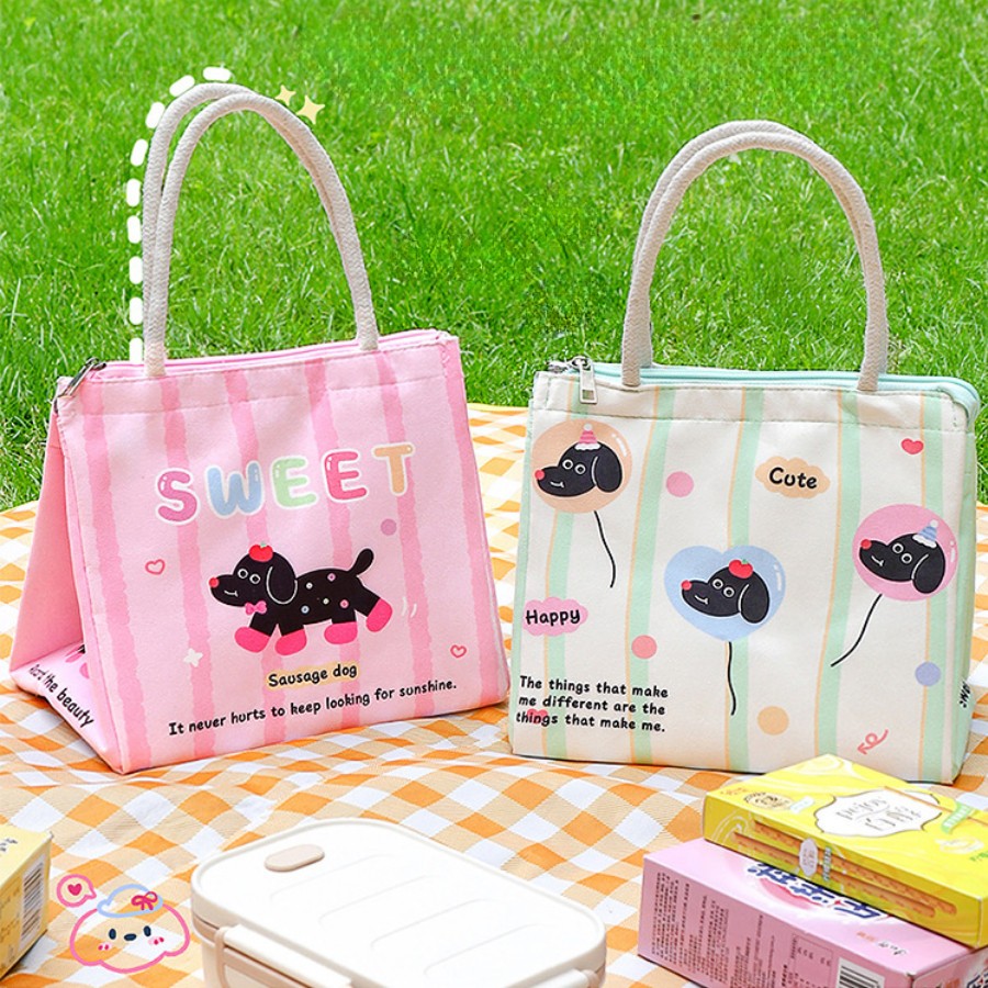 Túi Đựng Cơm Giữ Nhiệt Vải Canvas Hoạt Hình, Túi Cơm Văn Phòng Đi Học, Túi Giữ Nhiệt Đựng Đồ Ăn Tiện Lợi