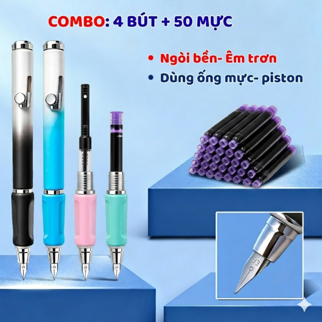 Bút Máy Ngòi EF 0.38mm Dạng Bấm K07 Cao Cấp - Bút Luyện Chữ Đẹp Êm Trơn, Vỏ Nhựa ABS Cho HS Cấp 1