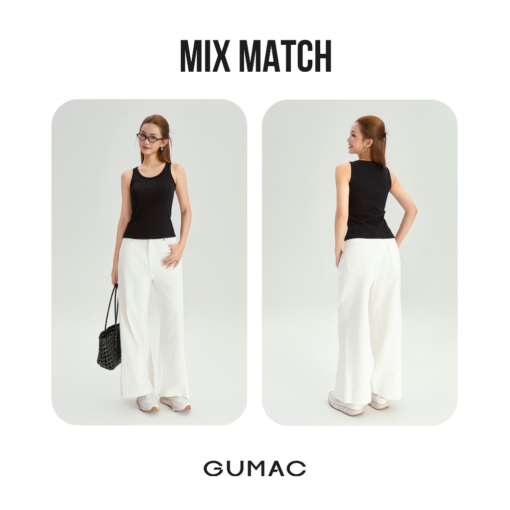 Áo Ba Lỗ Nữ GUMAC Form Slimfit Kèm Mút Chất Thun Gân Co Giãn Thoải Mái LATG0302