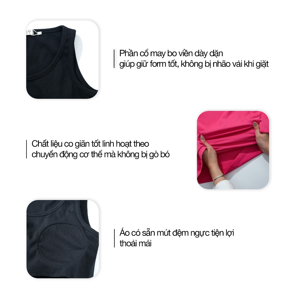 Áo Ba Lỗ Nữ GUMAC Form Slimfit Kèm Mút Chất Thun Gân Co Giãn Thoải Mái LATG0302