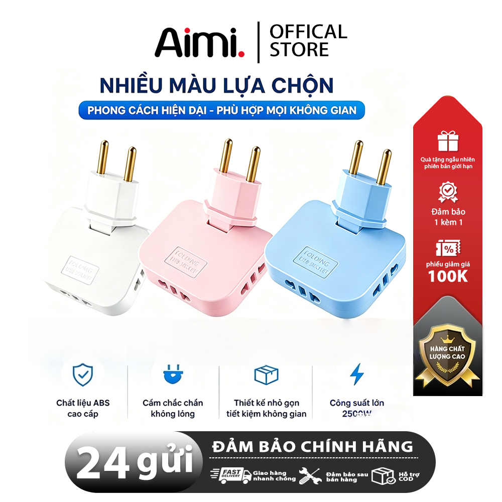 Ổ cắm chia điện Đầu cắm xoay 180° Chất liệu PP chống cháy cao cấp  Phù hợp với công suất 2500W