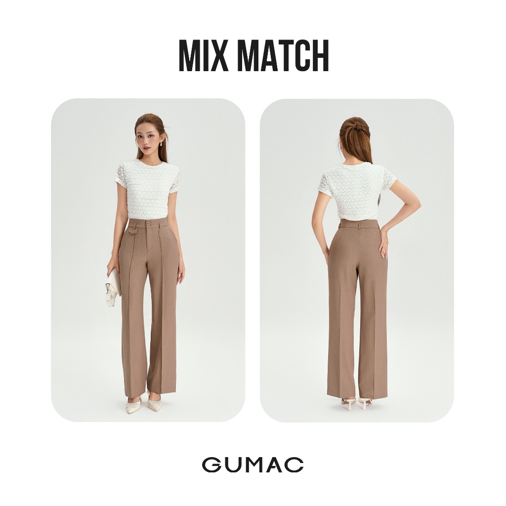 Áo Thun Nữ Cổ Tròn GUMAC Form Slim Ôm Nhẹ Nhàng Tay Ngắn Chất Thun Ren 2 Lớp Thoải Mái LATF0918