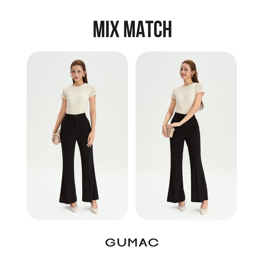 Áo Thun Nữ Cổ Tròn GUMAC Form Slim Ôm Nhẹ Nhàng Tay Ngắn Chất Thun Ren 2 Lớp Thoải Mái LATF0918
