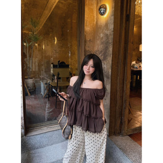 SET ÁO BÈO NÂU CÁNH TIÊN MIX QUẦN SUÔNG CHẤM BI BE KEM Kieutrangbasic