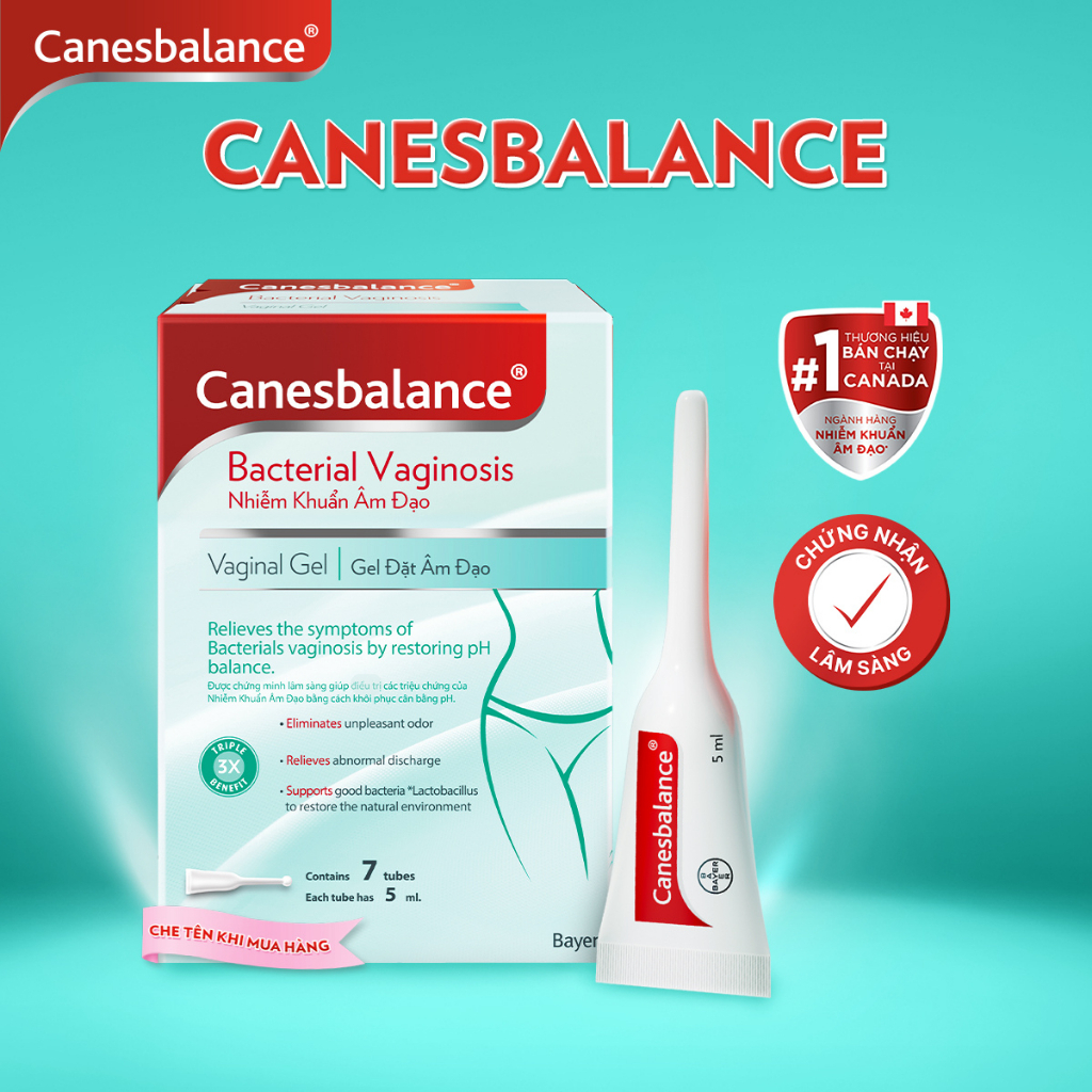 Gel đặt âm đạo Canesbalance hỗ trợ giảm mùi hôi khó chịu và khí hư phụ khoa phụ nữ (hộp 7 tuýp x 5ml)