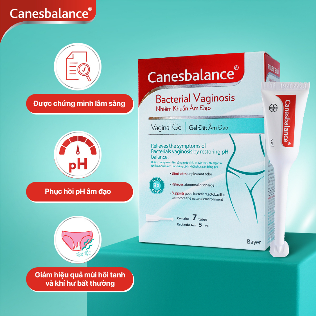 Gel đặt âm đạo Canesbalance hỗ trợ giảm mùi hôi khó chịu và khí hư phụ khoa phụ nữ (hộp 7 tuýp x 5ml)