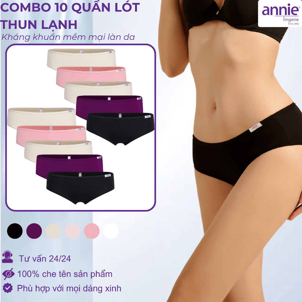 annie Combo 10 Quần Lót Nữ Thun Lạnh Mềm Mại, Quần Chip Vải Thoáng Khí Thấm Hút Mồ Hôi Tốt QE4535