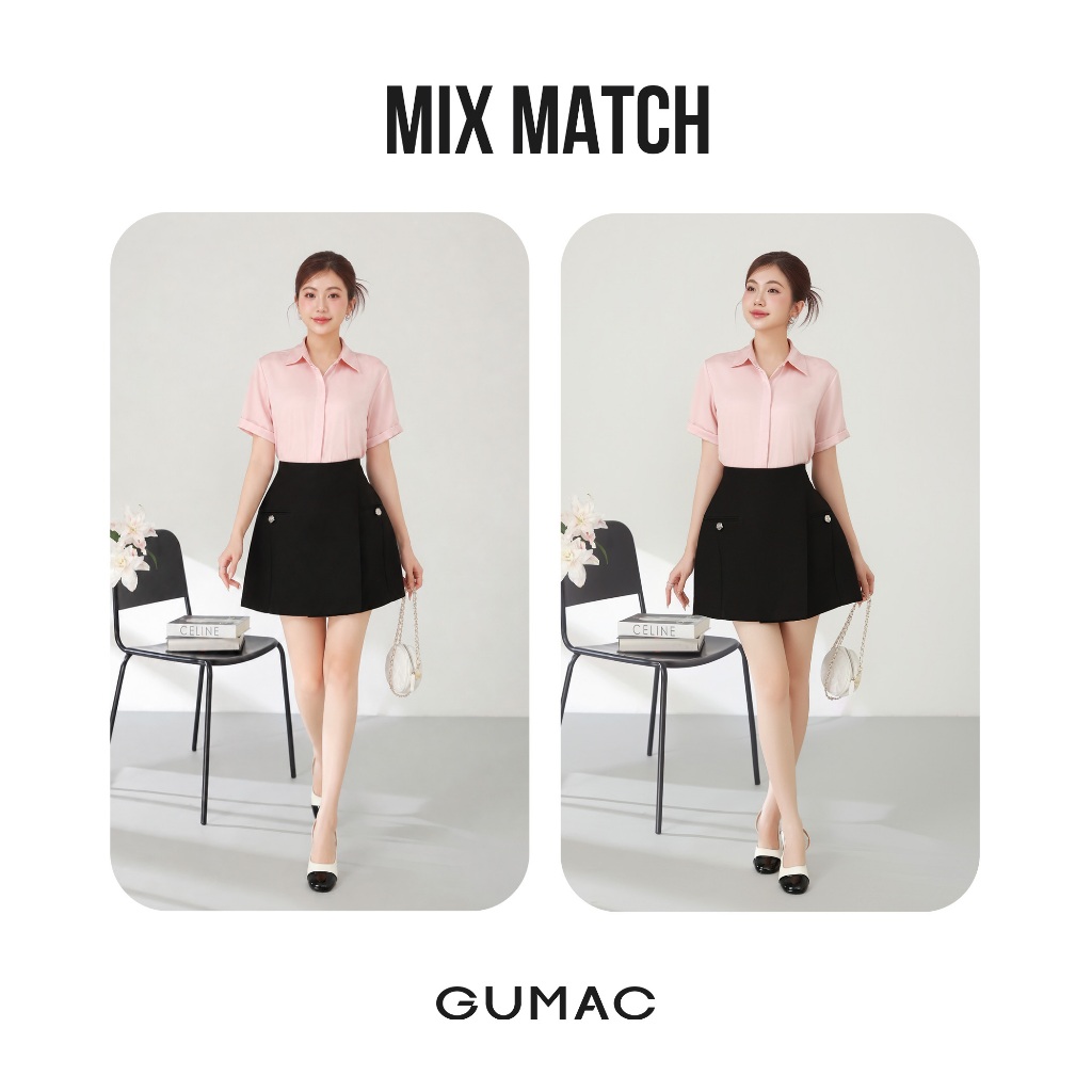 Áo Sơ Mi Nữ Tay Ngắn GUMAC Kiểu Giấu Nút Cơ Bản Chất Vải Lụa Mát Công Sở Thanh Lịch LAF0339