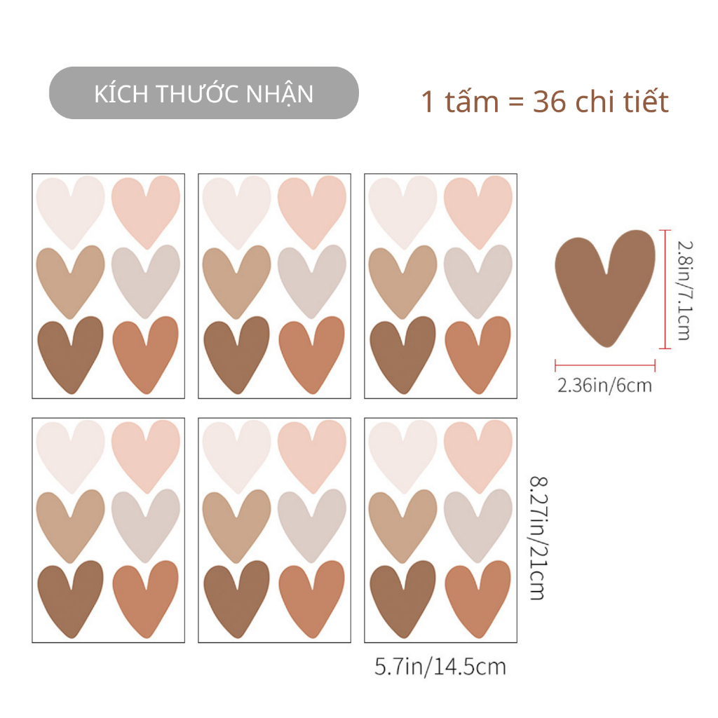 Sticker Decal Dán Tường Hình Trái Tim Có Keo Sẵn - Trang Trí Cửa Kính - Decor Quán Cafe - Phòng Ngủ