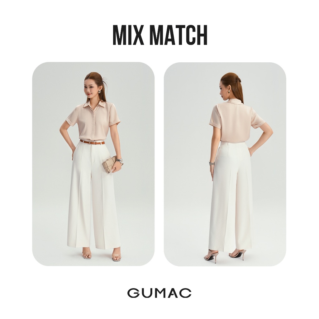Áo Sơ Mi Nữ Tay Ngắn GUMAC Kiểu Giấu Nút Cơ Bản Chất Vải Lụa Mát Công Sở Thanh Lịch LAF0339