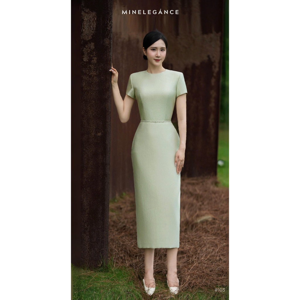 MINELEGÁNCE | VÁY CỔ TRÒN ĐAI ĐÁ DÁNG DÀI, SANG TRỌNG, THANH LỊCH - MIN103