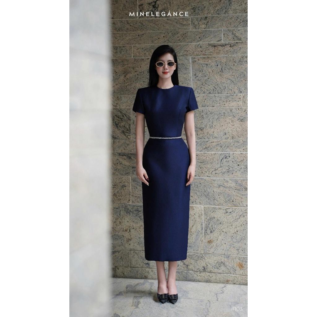MINELEGÁNCE | VÁY CỔ TRÒN ĐAI ĐÁ DÁNG DÀI, SANG TRỌNG, THANH LỊCH - MIN103