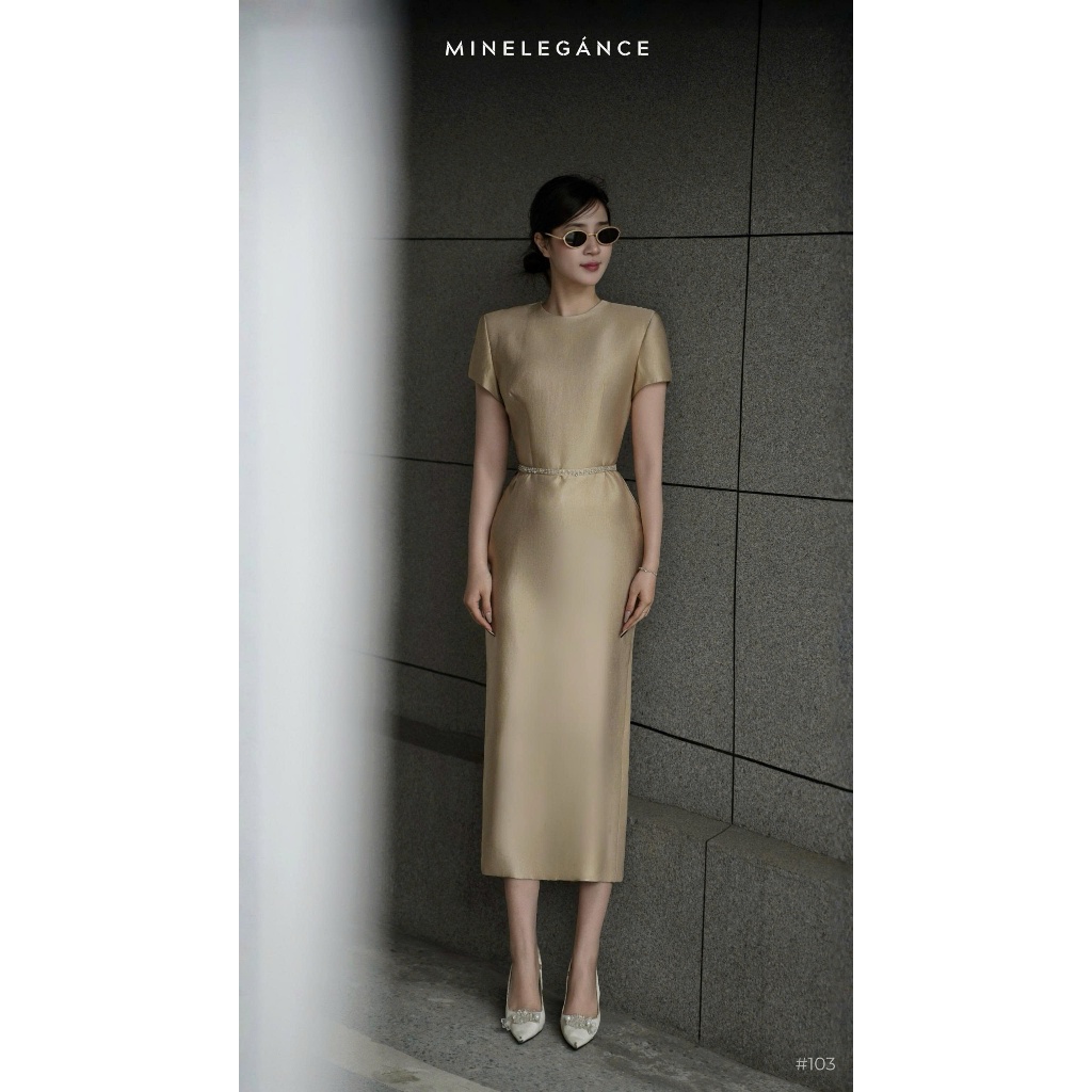 MINELEGÁNCE | VÁY CỔ TRÒN ĐAI ĐÁ DÁNG DÀI, SANG TRỌNG, THANH LỊCH - MIN103
