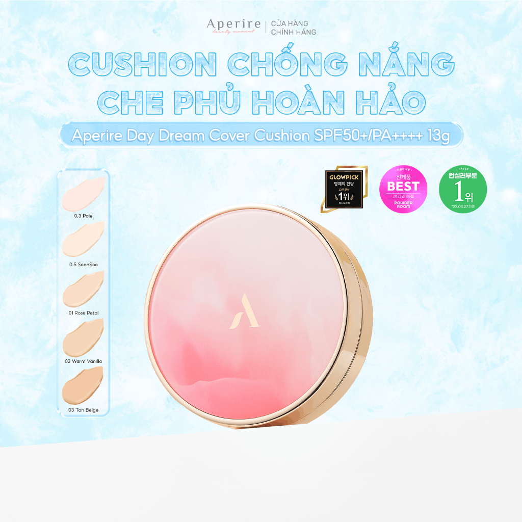 Cushion Chống Nắng Che Phủ Hoàn Hảo Aperire Day Dream Cover Cushion SPF50+/PA++++ (13g)