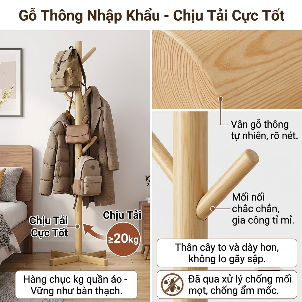 Giá Treo Đứng CONOCO Gỗ Tự Nhiên Chịu Lực Tốt Treo Đồ Tiện Lợi Tiết Kiệm Không Gian