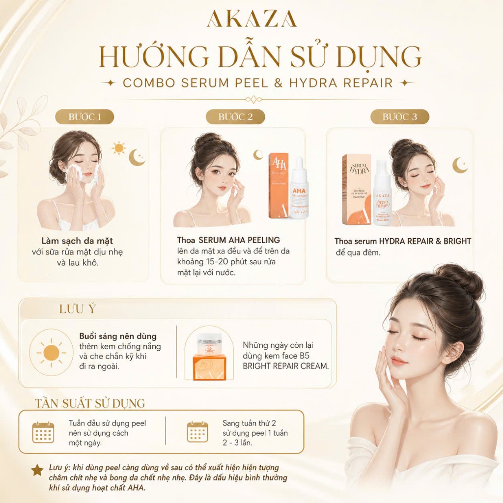[COMBO PELL VÀ PHỤC HỒI] - AHA 15% Tẩy Da Chết Hóa Học Dịu Nhẹ + Serum Hydra Cấp Ẩm + Kem Dưỡng Phục Hồi B5