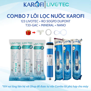 Combo 7 Lõi Lọc Karofi Gồm Lõi 123 Livotec - Màng RO50GPD Dupont Mỹ - 3 Lõi Chức Năng T33, Mineral, Nano Silver K7IQ-2