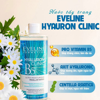 Nước Tẩy Trang Eveline Hyaluron Clinic B5 Ultra Moisturising Micellar Water sạch sâu 500ml Duduhouse