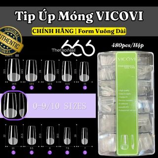 Tip Úp Móng VICOVI Form Vuông Dài Nhám Sẵn  –  480pcs, Full Size 0–9, Tip Úp Gel Cao Cấp Chuẩn Salon THEGIOINAIL666