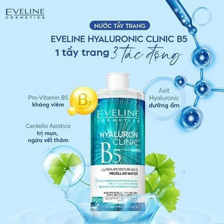 Nước Tẩy Trang Eveline Hyaluron Clinic B5 Ultra Moisturising Micellar Water sạch sâu 500ml Duduhouse