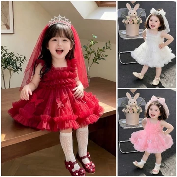 Váy Công Chúa TuTu Đính Bướm ND32 4-16 Kg,Váy Cho Bé Gái Đầy Tháng Sinh Nhật Dự Tiệc