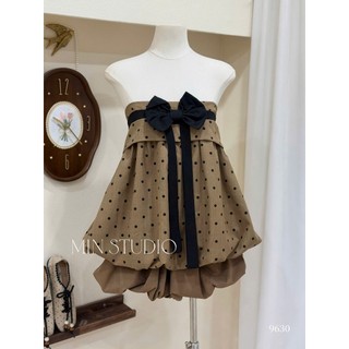 MIMI CLOTHING - Set bộ nữ áo cúp ngực chấm bi đính nơ phối quần dáng bí ngắn