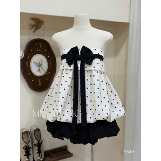MIMI CLOTHING - Set bộ nữ áo cúp ngực chấm bi đính nơ phối quần dáng bí ngắn