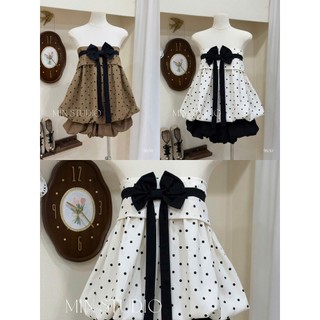 MIMI CLOTHING - Set bộ nữ áo cúp ngực chấm bi đính nơ phối quần dáng bí ngắn