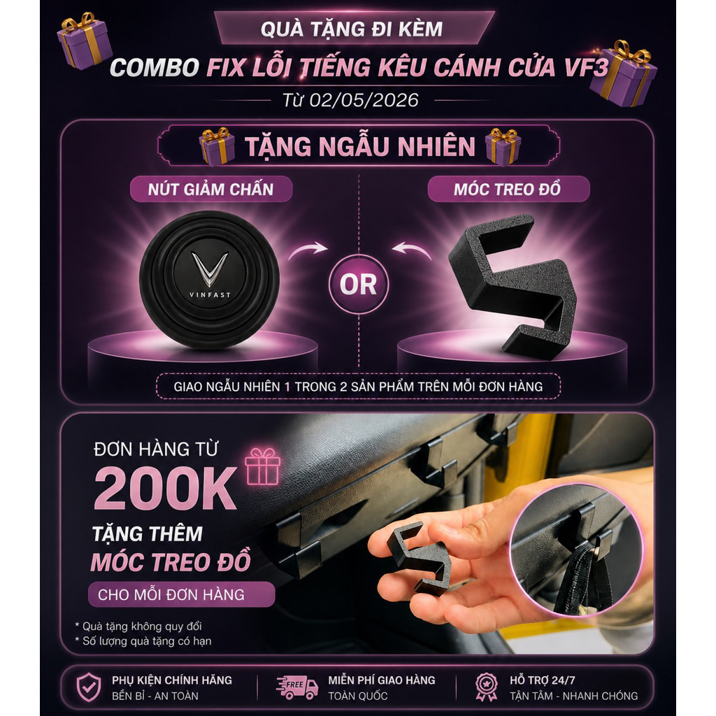 Combo Fix Tiếng Kêu Cửa/Kính 2 Bên VF3 (TC1/TC2)