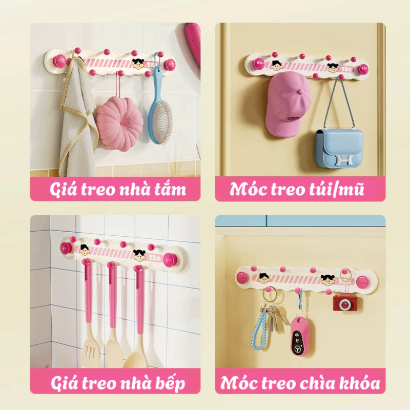 Thanh Móc Treo Hút Chân Không Đa Năng, Giá Treo Đồ Nhà Tắm Nhà Bếp Cóc Hút Chắc, Móc Treo Dễ Thương