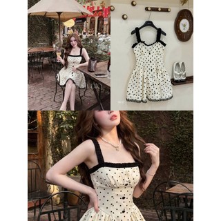 MIMI CLOTHING - Váy nữ  2 dây phối viền đen mix chân váy xếp ly sườn