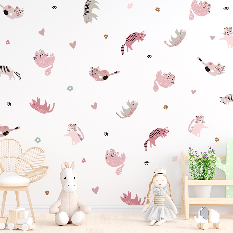 Sticker Decal Dán Tường Mẫu Mèo Hồng Có Keo Sẵn - Trang Trí Cửa Kính - Decor Quán Cafe - Phòng Ngủ