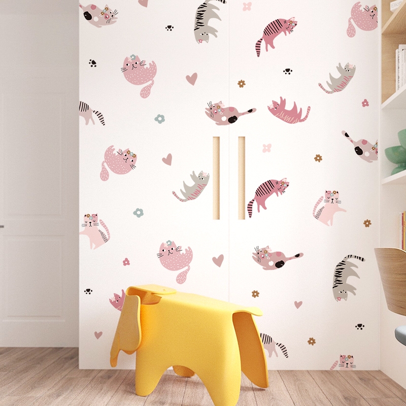 Sticker Decal Dán Tường Mẫu Mèo Hồng Có Keo Sẵn - Trang Trí Cửa Kính - Decor Quán Cafe - Phòng Ngủ