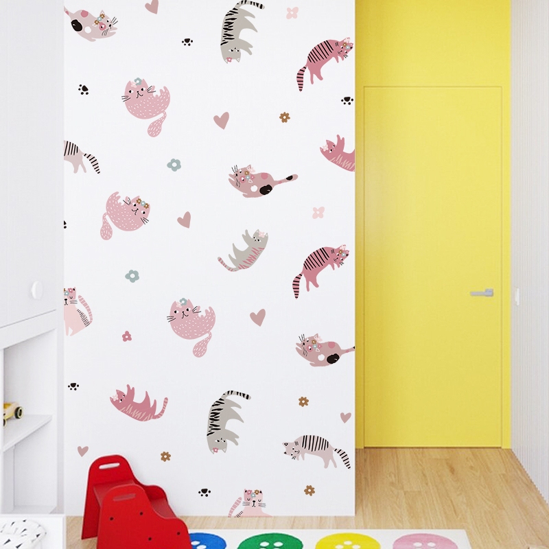 Sticker Decal Dán Tường Mẫu Mèo Hồng Có Keo Sẵn - Trang Trí Cửa Kính - Decor Quán Cafe - Phòng Ngủ
