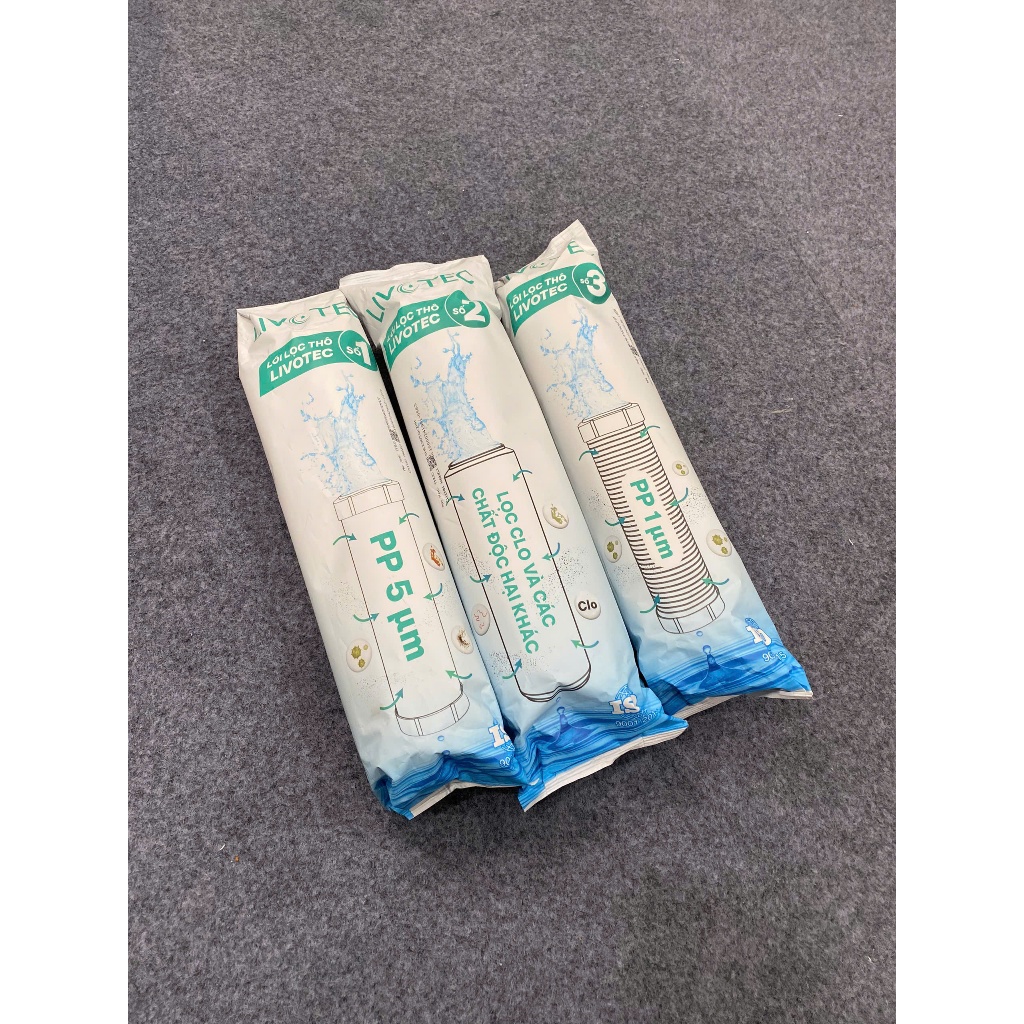 Combo lõi lọc nước Livotec Bộ 123 (123+1) hoặc (123+11) gồm bộ 123 và thêm lõi số 1 có thể thay thế trong 1 năm