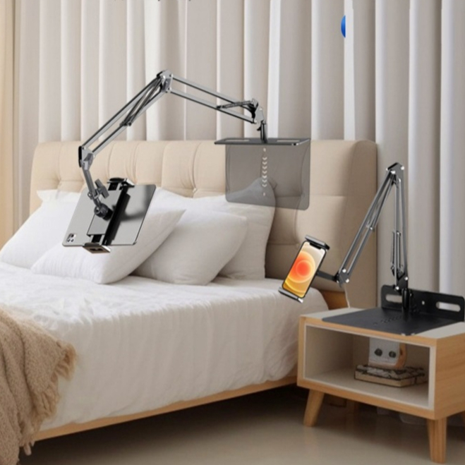 Giá đỡ ipad, kẹp điện thoại treo khe thành giường, để bàn nâng cấp xoay 360 độ quay video, giải trí, chụp ảnh trên cao