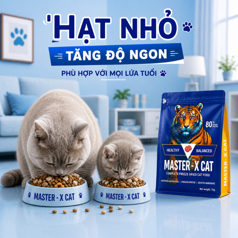 [Combo 3 Túi 1KG] Thức Ăn Hạt Mix Thịt Sấy Master X Cat Cho Mèo Với 3 Loại Thịt Sấy: Thịt Gà, Thịt Xương, Tôm Krill