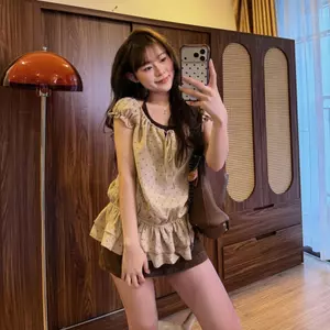 Set áo chấm bi lưng chun kèm áo yếm SAT447