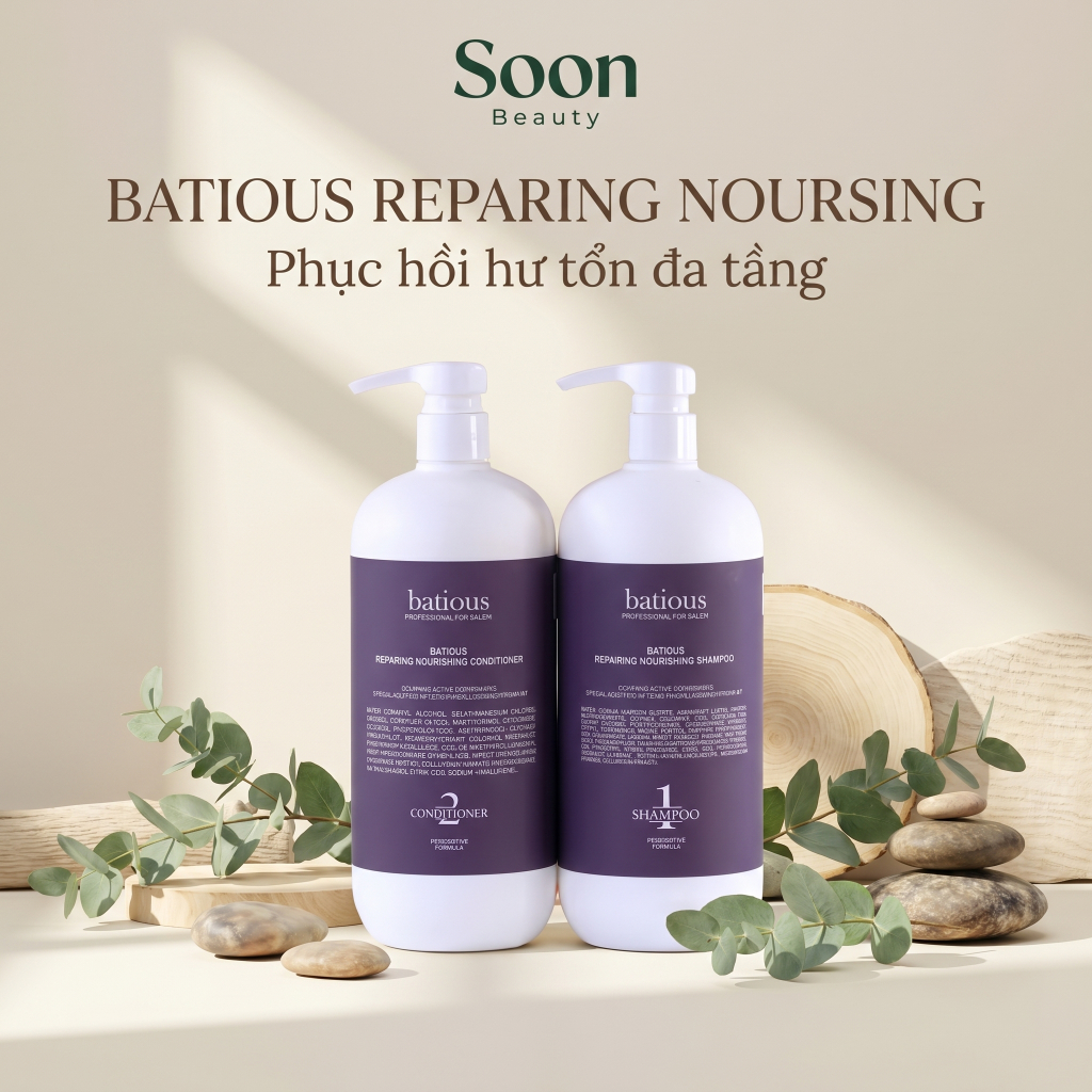 Cặp Dầu Gội Xả Batious Tím Phục Hồi Hư Tổn Đa Tầng, Tái Tạo Nang Tóc 500ml-960ml