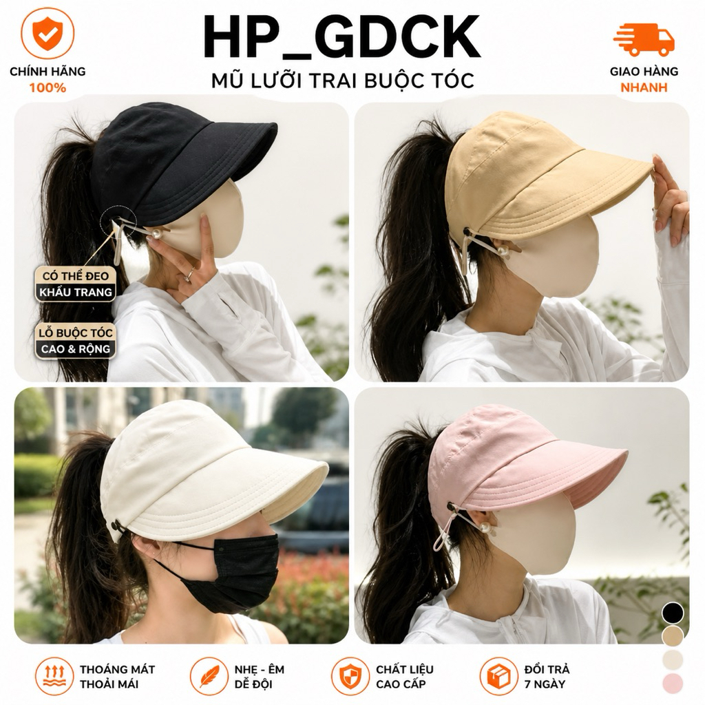 nón chống nắng nữ Nửa Đầu Buộc Tóc Hot Trend HP_GDCK – Nhẹ, Thoáng, Đội Êm, Nhiều Màu