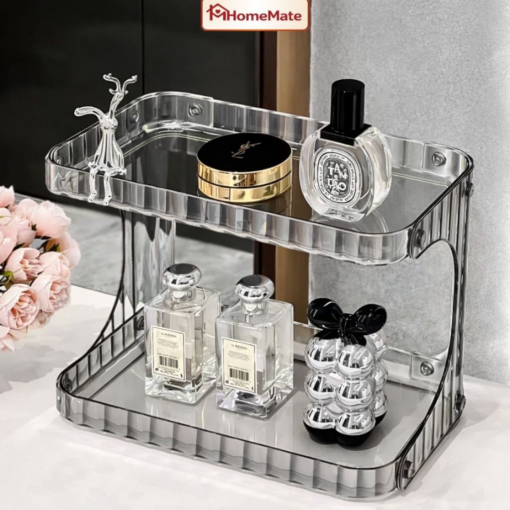 Kệ Đựng Mỹ Phẩm 2 Tầng Trong Suốt Mica Acrylic, Kệ Trang Điểm Để Bàn Nhà Tắm Gọn Gàng Sang Trọng