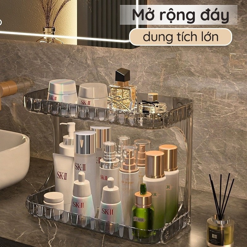 Kệ Đựng Mỹ Phẩm 2 Tầng Trong Suốt Mica Acrylic, Kệ Trang Điểm Để Bàn Nhà Tắm Gọn Gàng Sang Trọng
