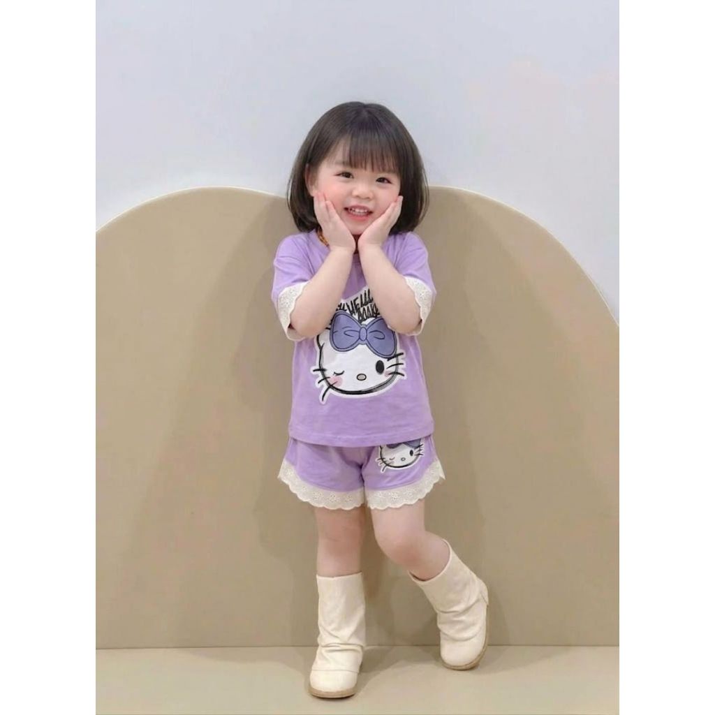 ( COMBO 1-2-3 ) BỘ QUẦN ÁO BÉ GÁI MẪU MÈO KITTY QUẦN ĐÙI REN SZ 9 - 43 KG