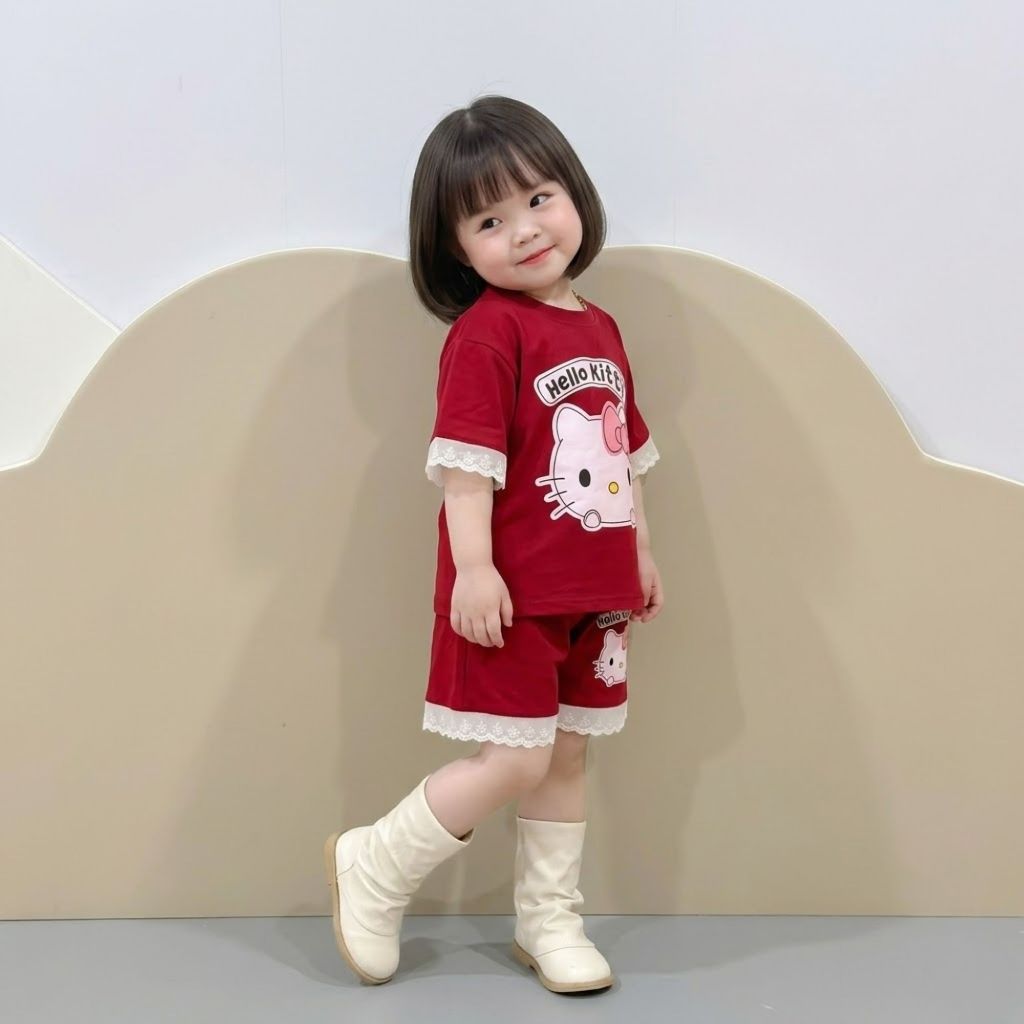 ( COMBO 1-2-3 ) BỘ QUẦN ÁO BÉ GÁI MẪU MÈO KITTY QUẦN ĐÙI REN SZ 9 - 43 KG
