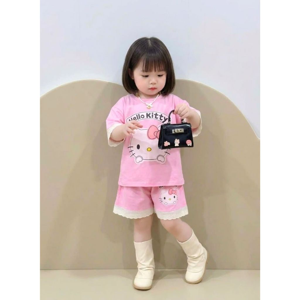 ( COMBO 1-2-3 ) BỘ QUẦN ÁO BÉ GÁI MẪU MÈO KITTY QUẦN ĐÙI REN SZ 9 - 43 KG