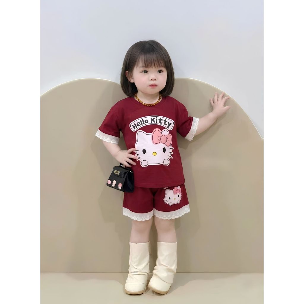 ( COMBO 1-2-3 ) BỘ QUẦN ÁO BÉ GÁI MẪU MÈO KITTY QUẦN ĐÙI REN SZ 9 - 43 KG