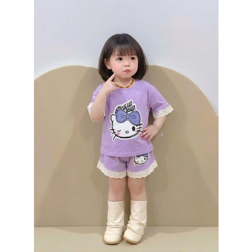( COMBO 1-2-3 ) BỘ QUẦN ÁO BÉ GÁI MẪU MÈO KITTY QUẦN ĐÙI REN SZ 9 - 43 KG
