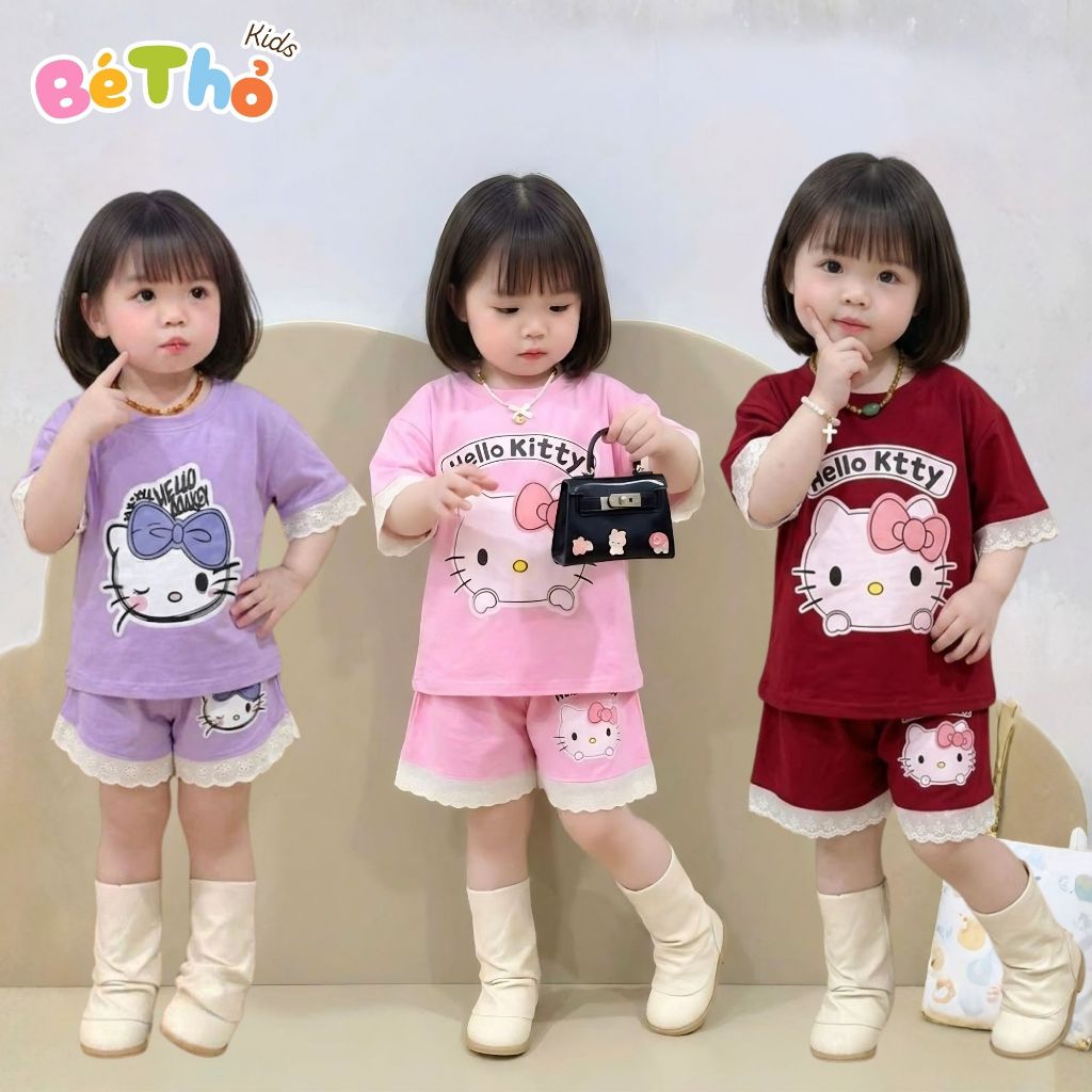 ( COMBO 1-2-3 ) BỘ QUẦN ÁO BÉ GÁI MẪU MÈO KITTY QUẦN ĐÙI REN SZ 9 - 43 KG