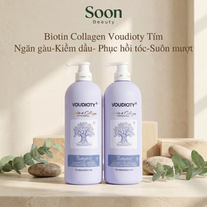 Cặp dầu gội xả Biotin Collagen Voudioty Tím 500ml/1000ml ngăn gàu, kiềm dầu, phục hồi tóc, suôn mượt